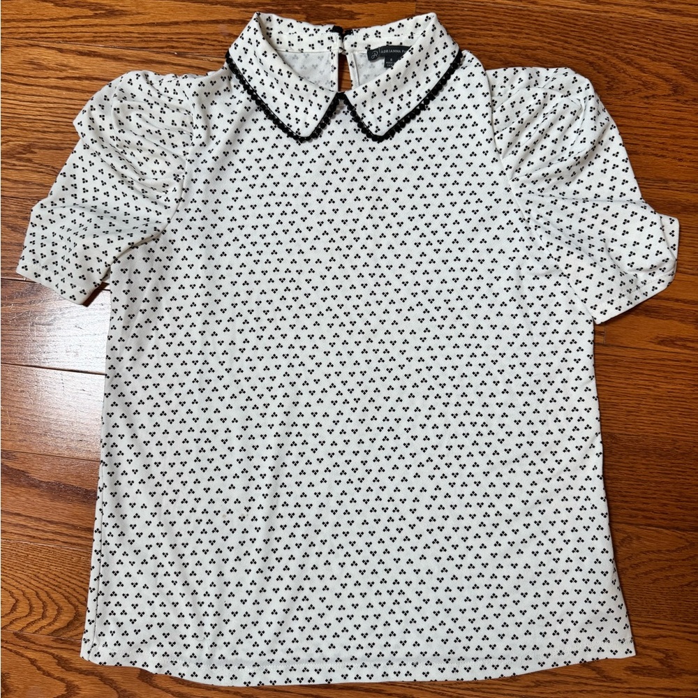 White and Black Patterned Blouse by Adrianna Papell